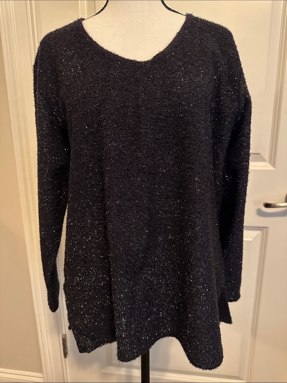 Black Sparkle V-Neck Women's Sweater